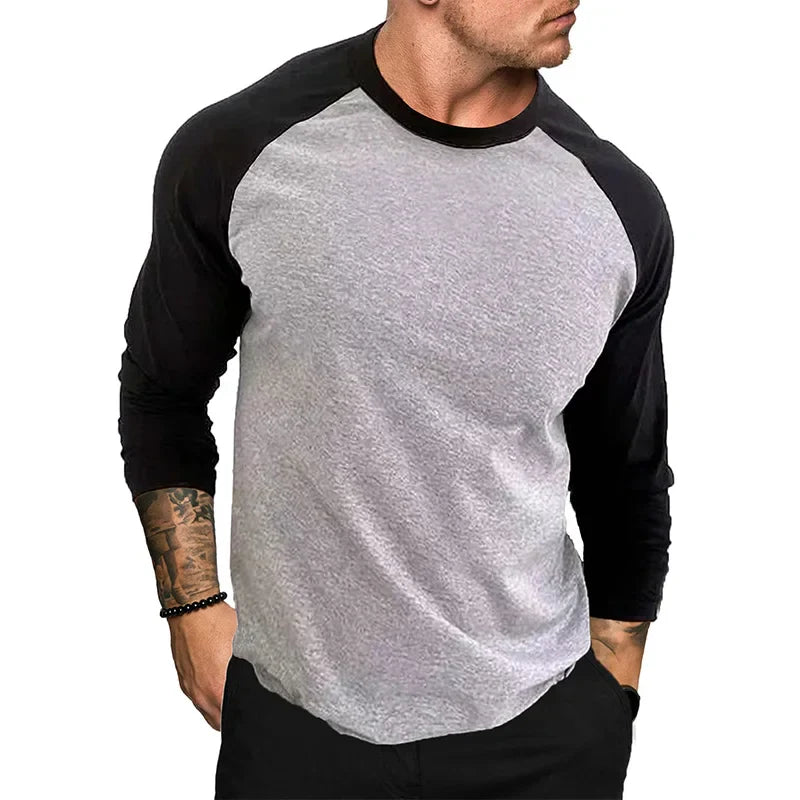 maoxiangshop New Casual Fashion Long Sleeves T Shirt Men Spring Autumn Patchwork Gym Clothing Fitness T-shirt Sports Raglan Sleeves Tshirt