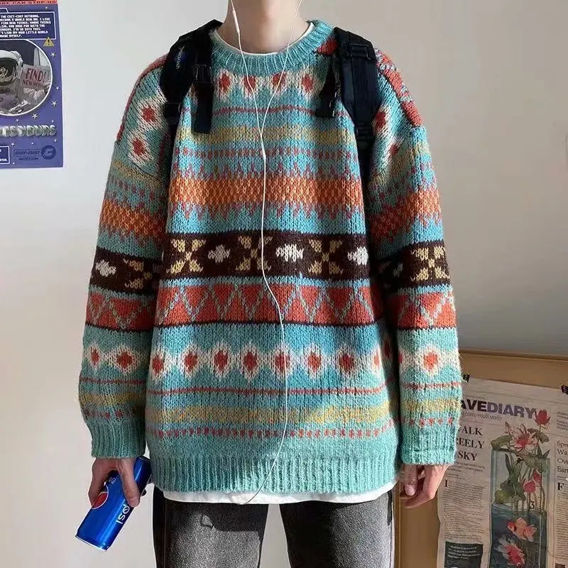 maoxiangshop Mens Sweater Vintage Pullover Turtleneck Casual Sweaters for Men Clothing Geometry Pullovers Casual Free Shipping Male Clothes