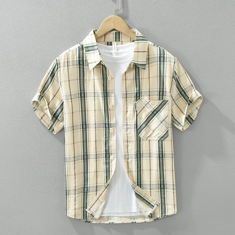 maoxiangshop Fashion Plaid Short Sleeve Shirts for Men 2024 Summer New Plus Size Casual Loose Cotton Shirts