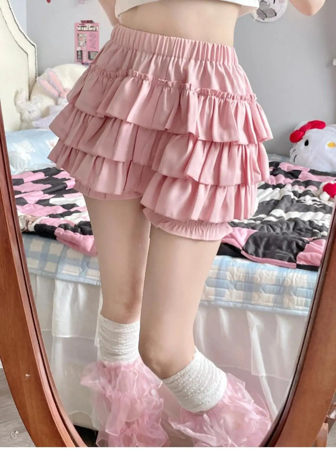 maoxiangshop Kawaii Lolita Skirt Women Ruffle Layered High Waist Cutecore Mini Skirt Shorts Harajuku Japanese Style Soft Girl