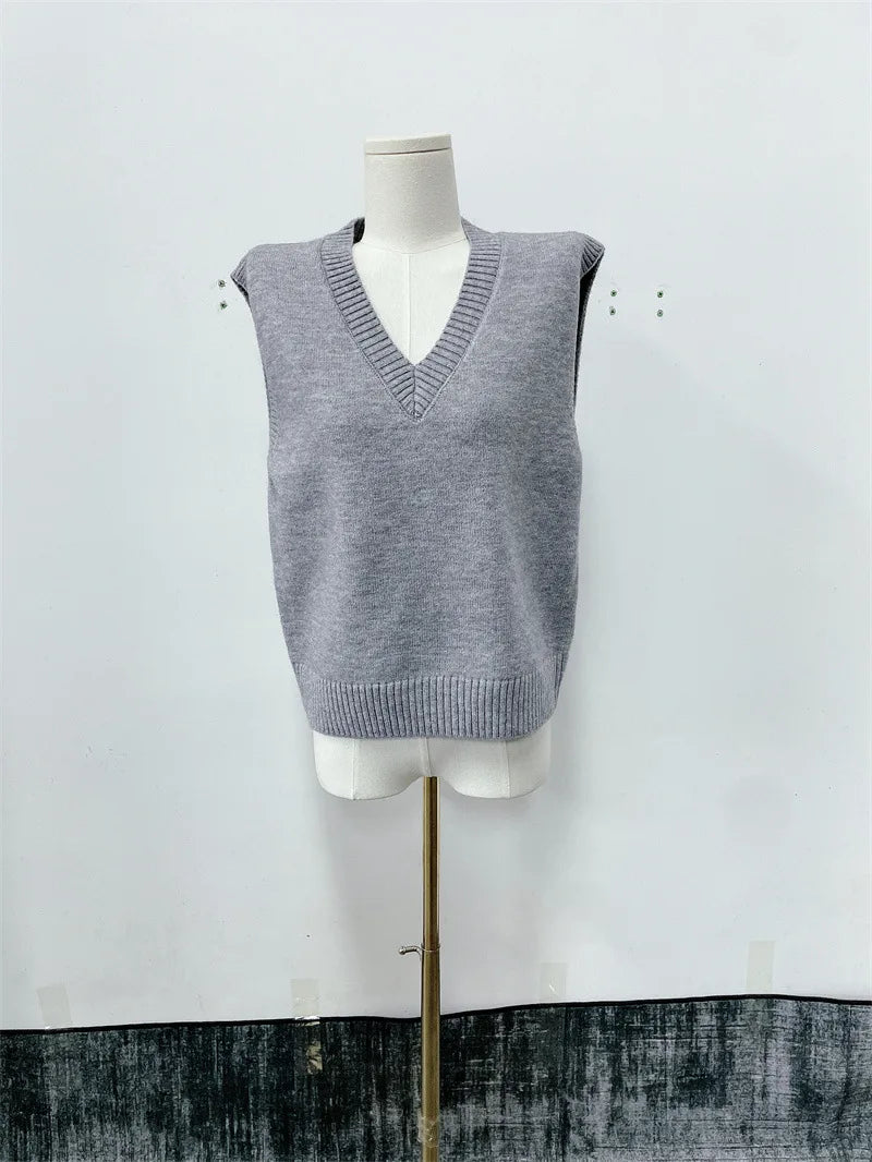 maoxiangshop - Autumn and Winter New Pullover Sweater College Style V-neck Layered Loose Sleeveless Knitted Vest Vest Women's Clothing
