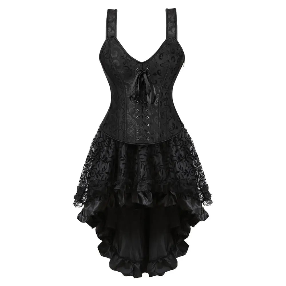maoxiangshop - Steampunk Corset Skirt Gothic Bridal Strap Bustiers Dress Party Outfits for Women Plus Size Sexy Pirate Costumes Rave Clothes