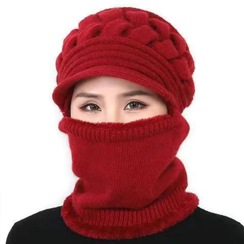 maoxiangshop Coral Fleece Winter Hat Beanies Women's Hat Scarf Warm Breathable Wool Knitted Hat For Women Double Layers Protection Caps