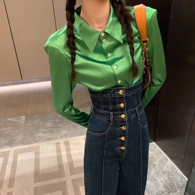 maoxiangshop Elegant Korean Jeans Women Winter New High-Waist French Designer Wide-legged Pants Blue Casual Designer Long Pants Autumn