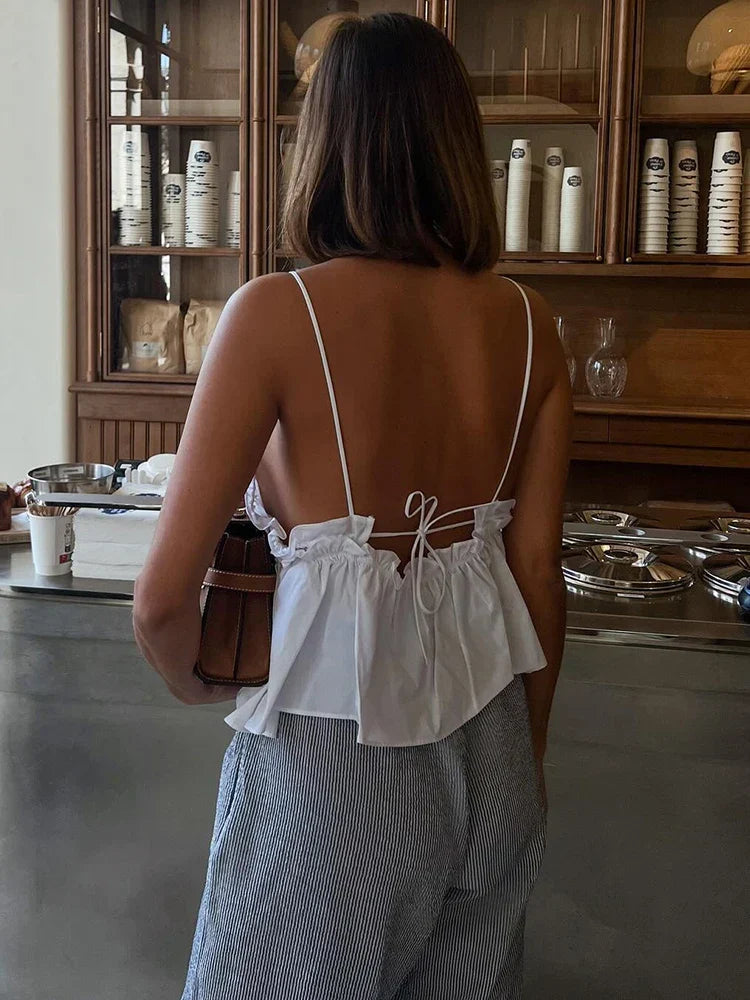 maoxiangshop-Fashion Solid Color Vest for Women Summer New Chic Female Sleeveless V Neck Tops Sexy Backless Female Vests High Street