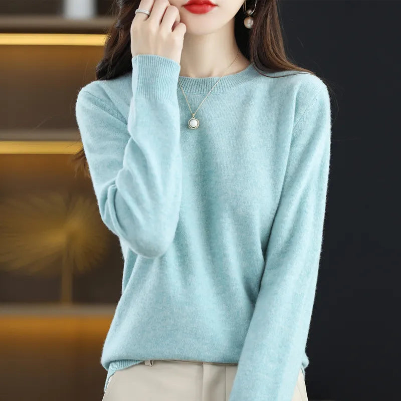 maoxiangshop Cashmere Sweater Women's Knitting Sweater 100% Pure Merino Wool Winter Fashion Basic V-neck Chic Top Autumn Warm Pullover