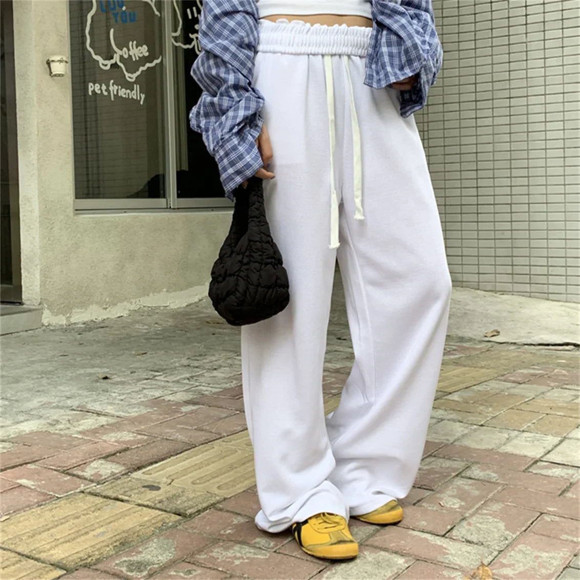 maoxiangshop - Sports Pants Women Solid Mopping Chic Casual Winter Daily 2025 Mujer High Waist Slim Loose All Match Streetwear