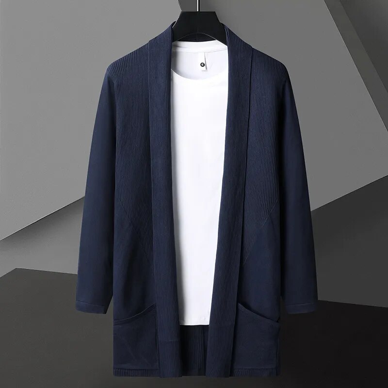 maoxiangshop Autumn Korean style fashion Men's Sweater Thicken and Velvet Men Cardigan Knitted Sweater Coat Stripe Jacket Male S-5XL