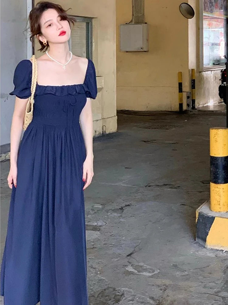 Summer New Women Elegant Midi Chic Drawstring Dresses Holiday Prom Beach Robe Vestidos Clothes