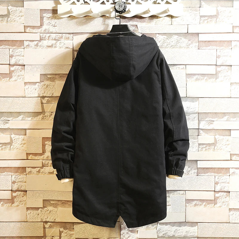 maoxiangshop Spring Men's Windbreaker New Hooded Zipper Jackets Cargo Trench Coat Mens Casual Autumn Fashion Streetwear Cotton Jacket