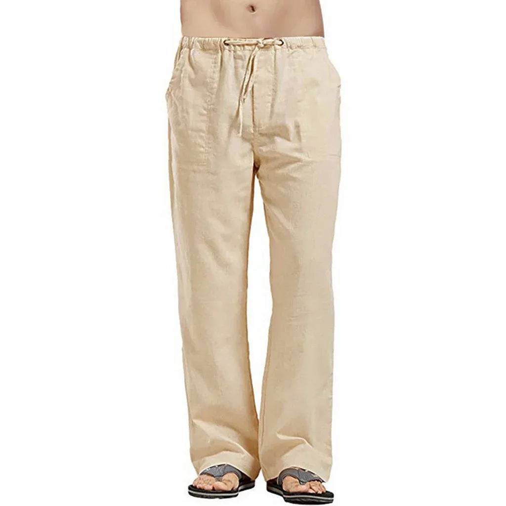 maoxiangshop Fashion Men Linen Pants Multiple Pockets Casual Trousers Summer Breathable Cotton Linen Streetwear Male Spring Loose Sweatpants