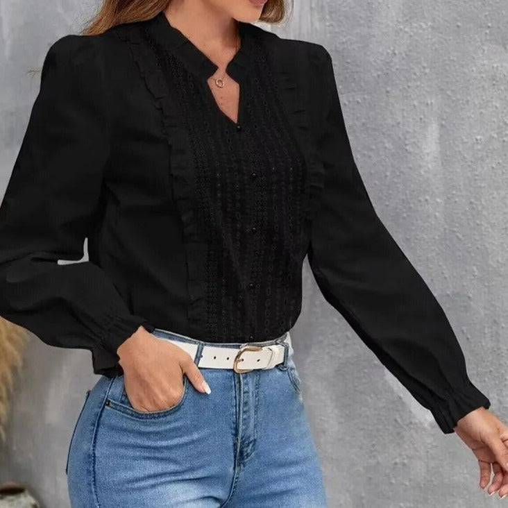 maoxiangshop Elegant Lace Stitching Women's Autumn Blouses Fashion Puff Long Sleeve Top Casual White Shirt Youth Woman Blouses