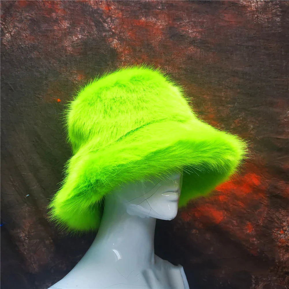 maoxiangshop - Luxury Ins Hot Y2k Girls Faux Fox Fur Bucket Hat Women Winter Warm Rabbit Fur Plush Fisherman Hat Cap Festival Party Ski Panama