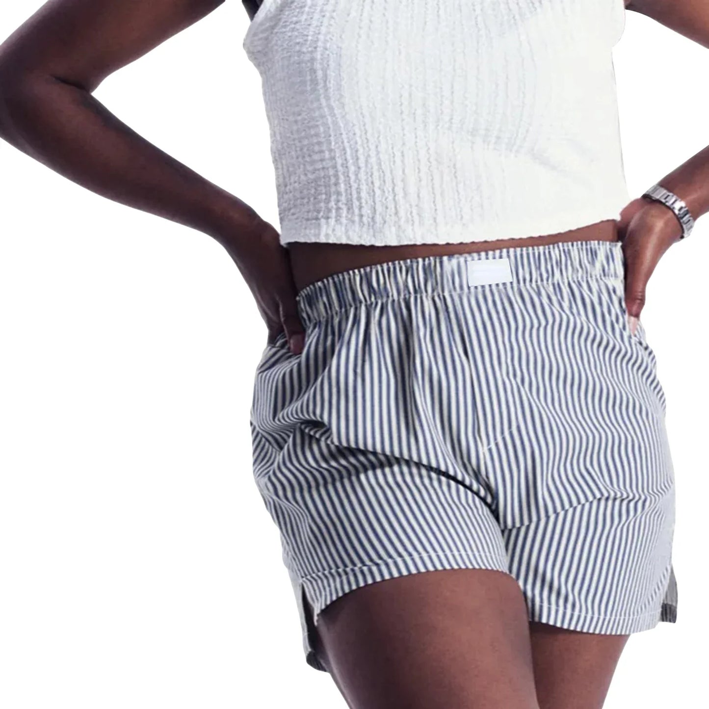 maoxiangshop - Women's Y2K Aesthetic Summer Casual Pajama Shorts Elastic Band Loose Fit Striped Lounging Beach Cute Short Panties