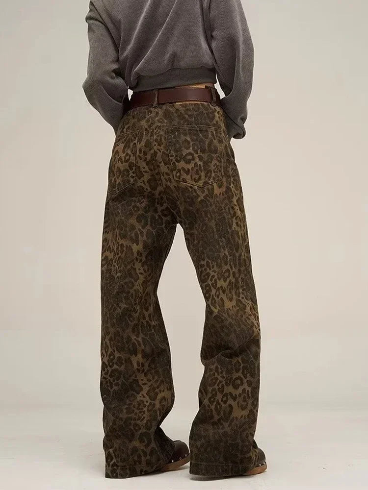 maoxiangshopTan Leopard Jeans Women Denim Pants Female Oversize Wide Leg Trousers Streetwear Hip Hop Vintage Clothes Loose Casual
