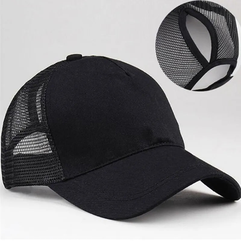maoxiangshop New Ponytail Baseball Cap Summer Women's Adjustable Black Hat Messy Cap Casual Cotton Girl Snapback Mesh Cap