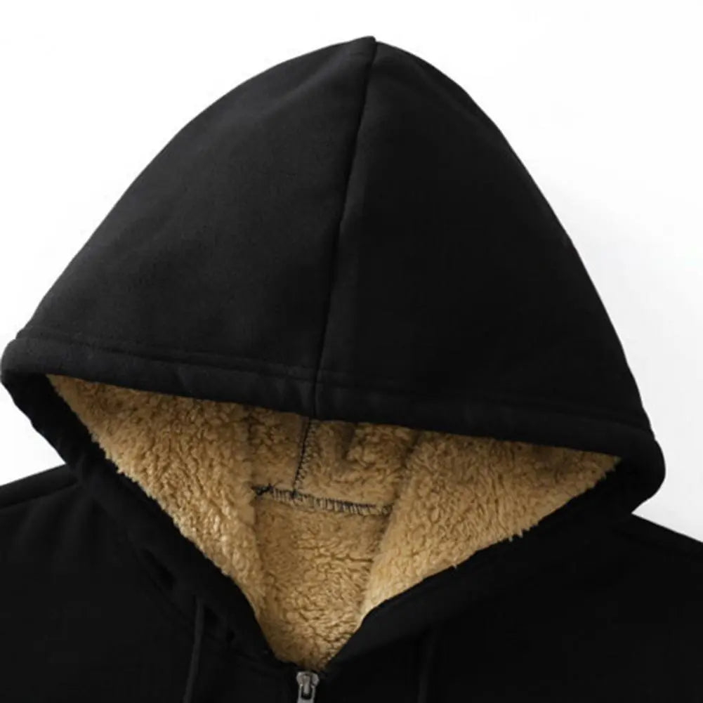 maoxiangshop Trendy Sweatshirt Coat Front Pockets Warm Zipper Lamb Wool Jacket Men and Woman Winter Pure Color Plush Lined Cardigan Hoodie