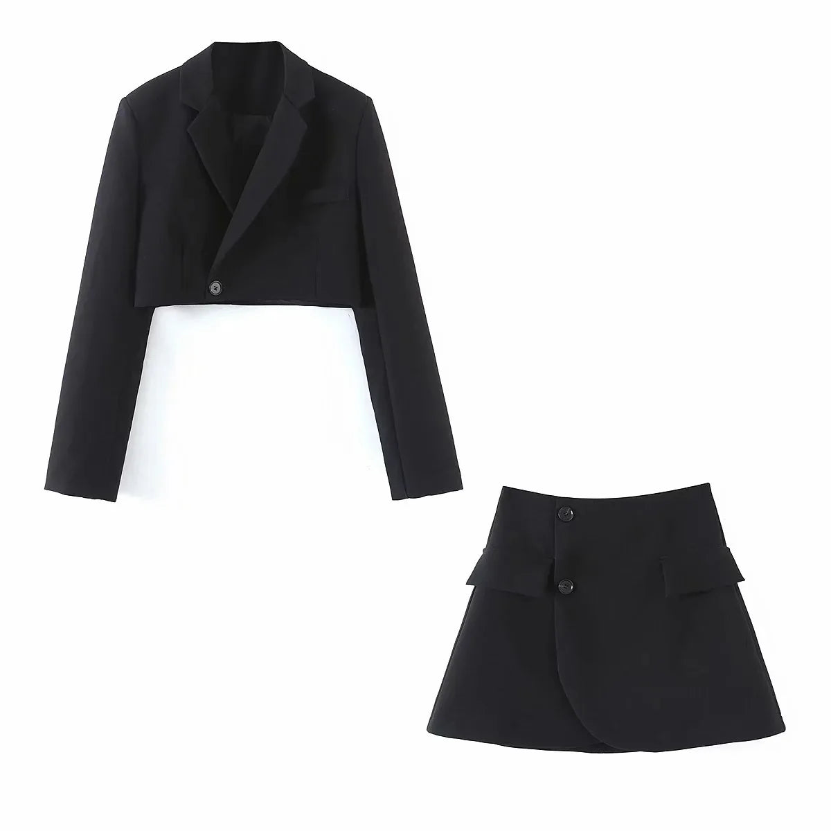 maoxiangshop - One Button Small Suit+high Waisted Skirt Set For Women 2024 Spring Autumn New Fashion Female Clothing