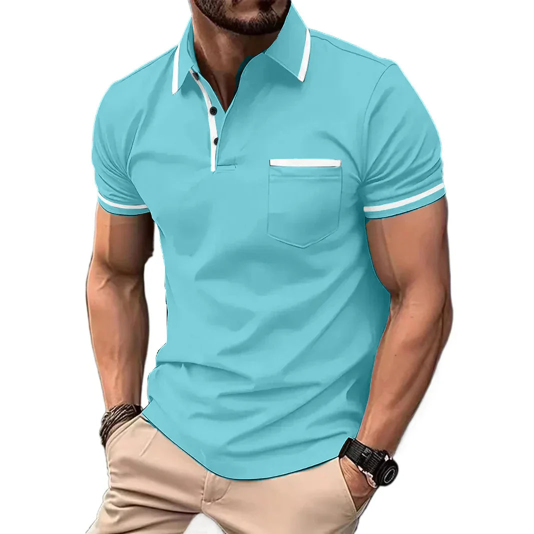 maoxiangshop New Solid Color Polo Shirt Men's Short Sleeve Button Tshirts Lapel Lightweight Turn-down Streetwear Sport Casual Fitness Tops
