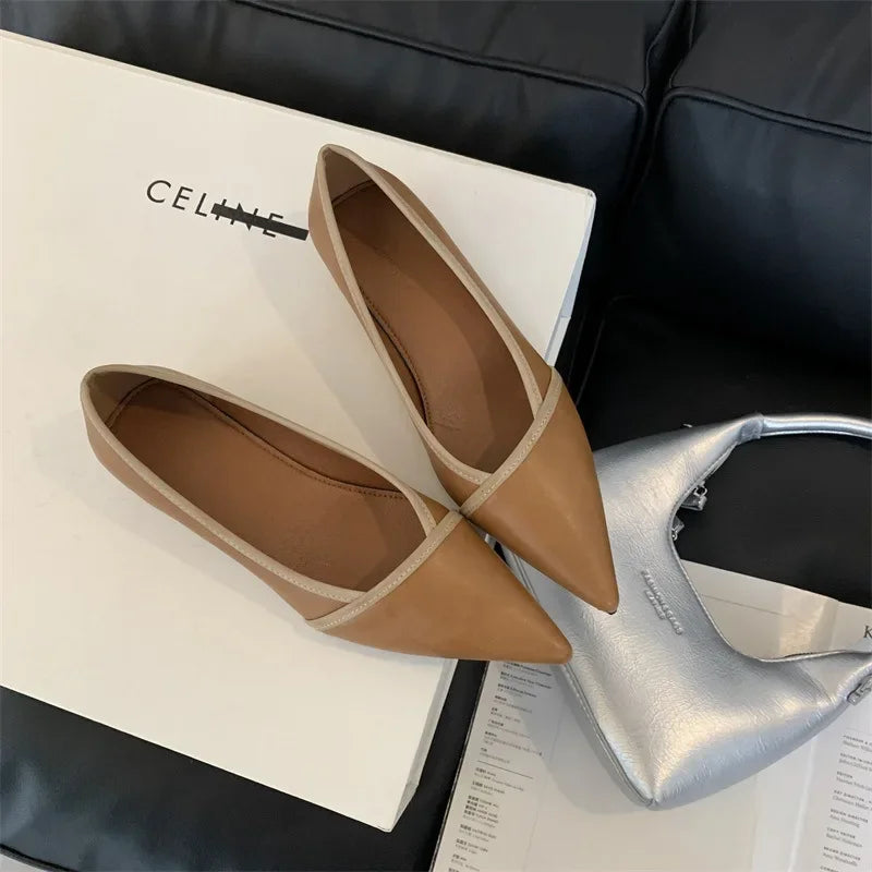 maoxiangshop - 2024 Autumn Elegant Pointed Toe Women Pumps Comfort Soft Leather Wedge Inner Height Women Shoes Office Fashion Flats Loafers