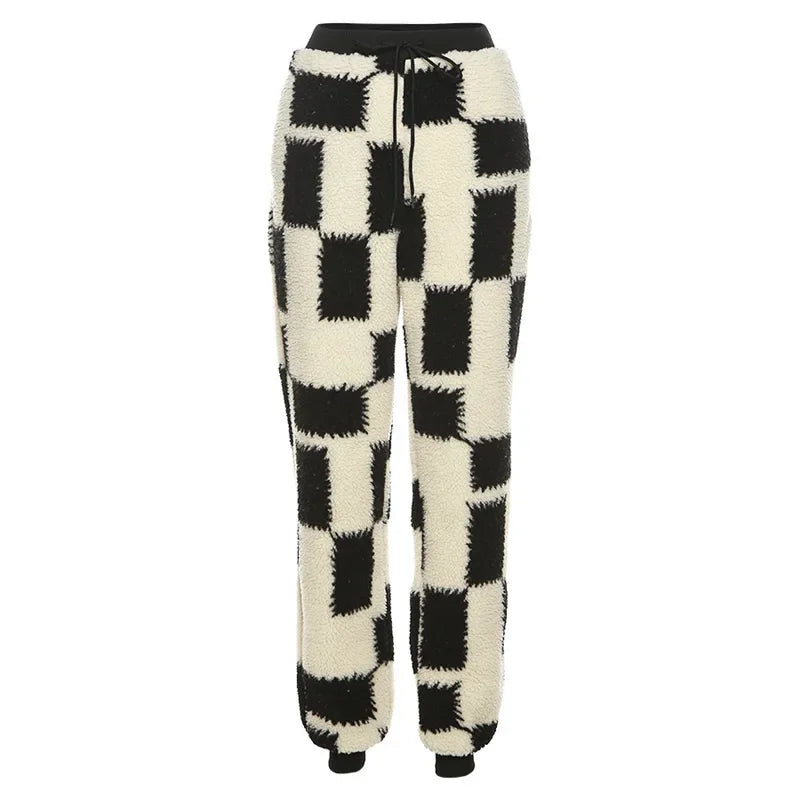 maoxiangshop - Autumn and Winter Women's Trend Long-sleeved Zipper Half-open Collar Plush Jacket Fashion Contrast Color Casual Trousers