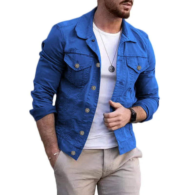 maoxiangshop FALL OUTFITS Men's Jacket New Mens Denim Jacket Slim Fit Fashion Casual Pocket Jacket Coat Men Handsome Spring Autumn Classic Red Coat