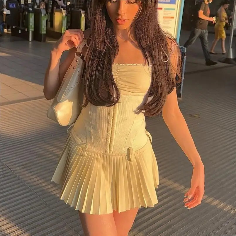 maoxiangshop - Fall dresses for women kawaii y2k clothes party dresses short ruched pleated dress women elegant sexy dress luxury designer