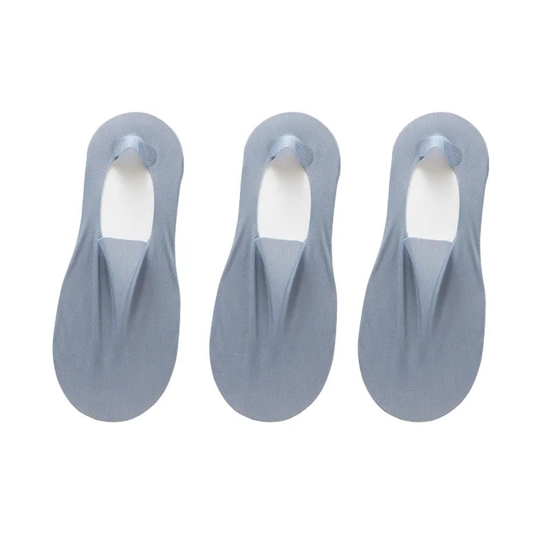 maoxiangshop 3 Pairs Men's Boat Socks Summer Ultra-thin Breathable Solid Color Sock Slippers Comfortable Soft Ice Silk Low Cut Men Sokken