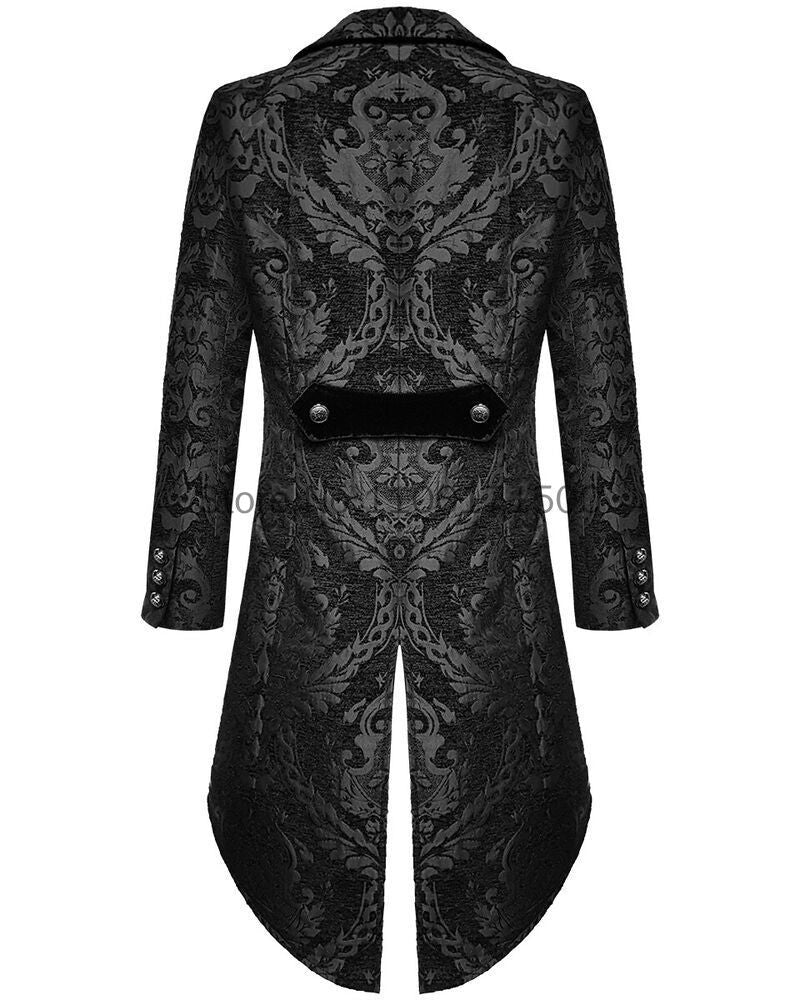 maoxiangshop Adult Men Medieval Cosplay Black Jackets Devil Fashion Gothic Steampunk Tailcoat Costume Black Brocade Damask Wedding Halloween