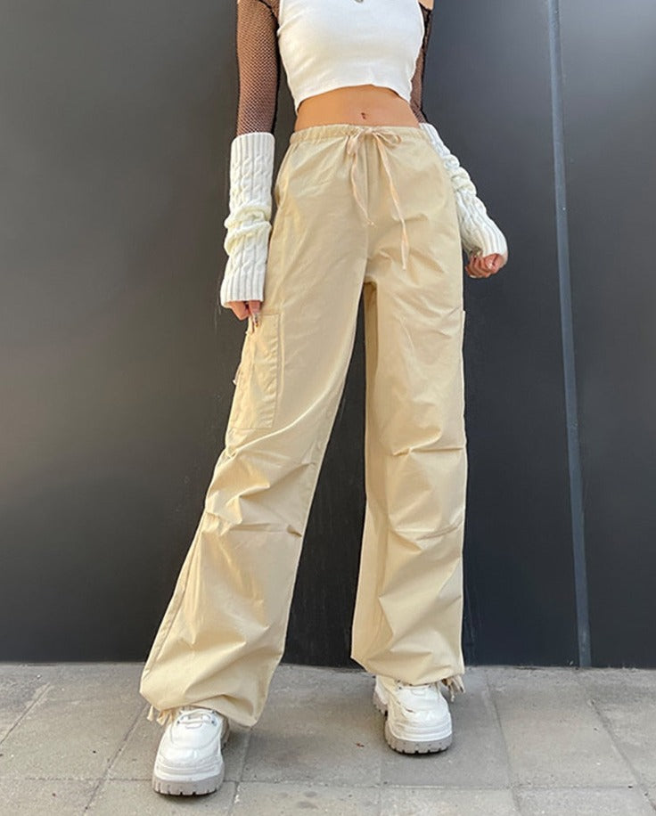 Y2K Drawstring Baggy Cargo Pants Women High Waist Sweatpant Trousers Vintage Street Loose Wide Leg Joggers Pant