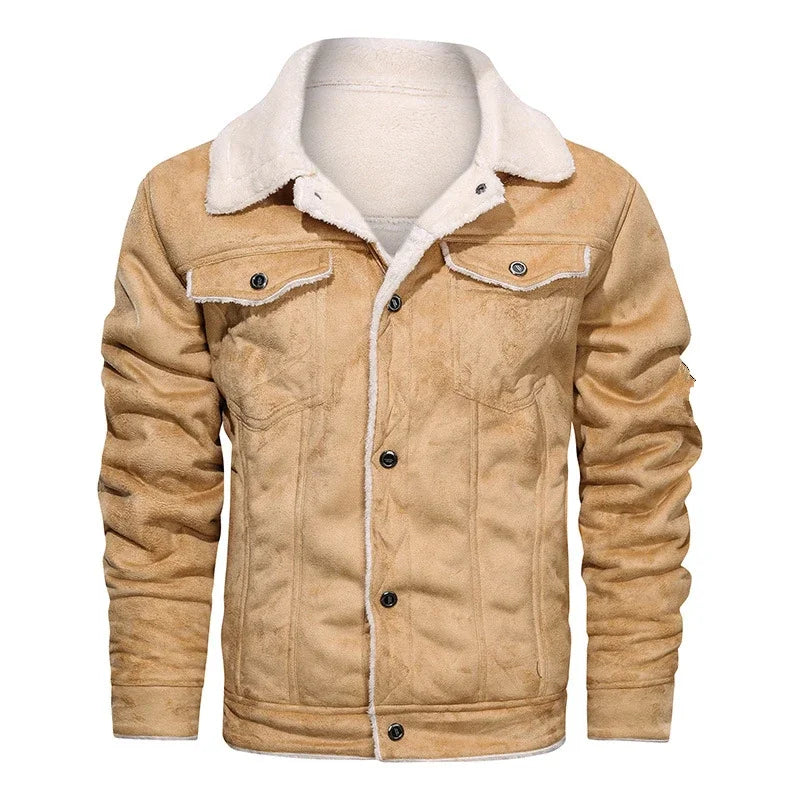 maoxiangshop Men Jackets Thicken Faux Fur Fleece Jacket male Loose Lambs Wool Lapel Pocket Outerwear Winter Chic Single Breasted Street Coat