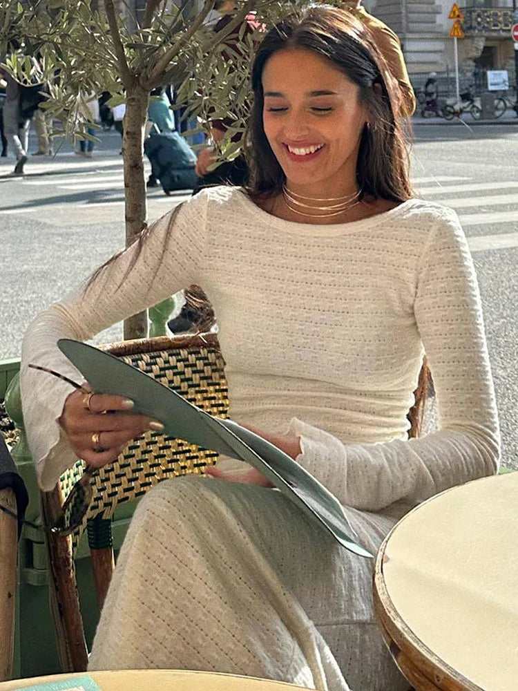 maoxiangshop - Kintted Dress Women White Bodycon Sexy Dresses Female Fashion Long Sleeve Hip Wrapping Slim Long Dresses Autumn Basic Dress