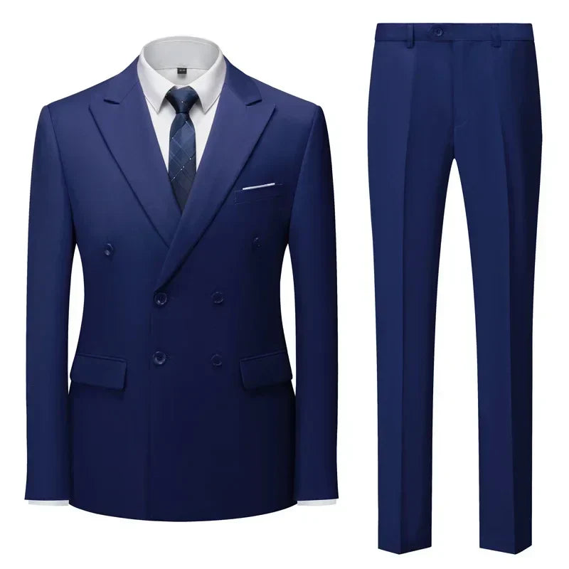 maoxiangshop Fashion New Men's Casual Boutique Double Breasted Suit Trousers / Man's Business Suit Jacket Blazers Coat Pants 2 Pcs Set