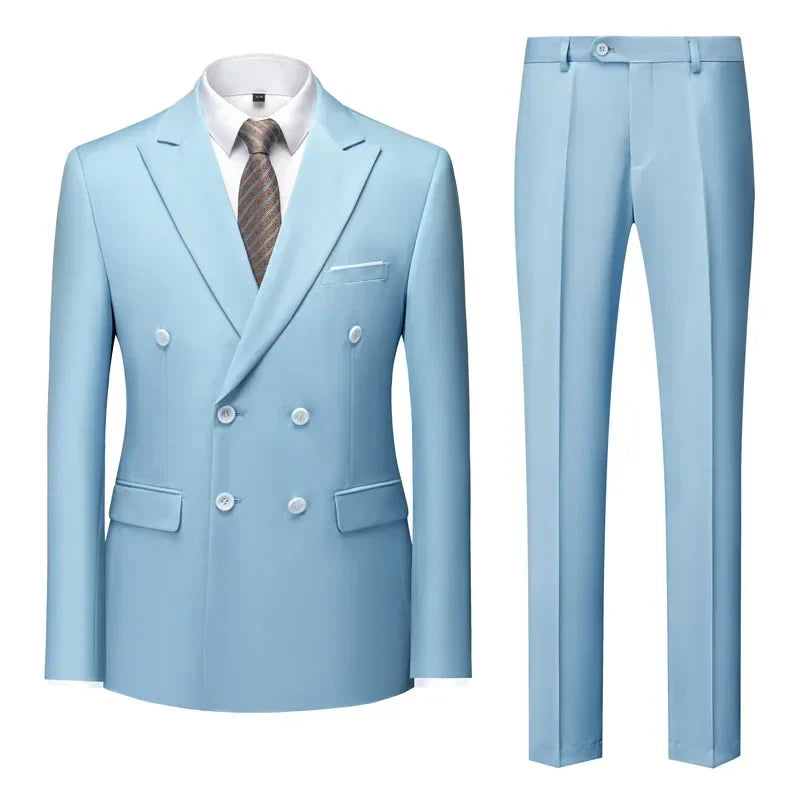 maoxiangshop Fashion New Men's Casual Boutique Double Breasted Suit Trousers / Man's Business Suit Jacket Blazers Coat Pants 2 Pcs Set