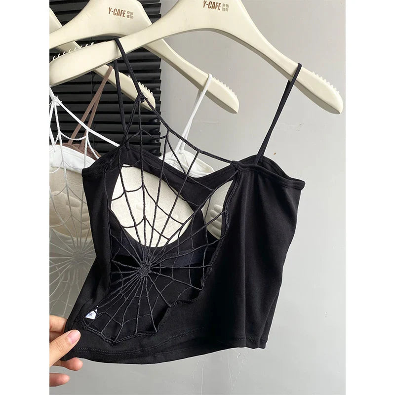 maoxiangshop Women Black Hollow Out Crop Top Vintage Y2k Camisole Corset Top Sleeveless Off Shoulder Vest 90s Tank Tops 2000s Clothes Summer