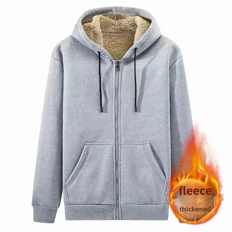 maoxiangshop Autumn Winter New Men's Fleece Lined Thickened Sweatshirt Cardigan Hooded Zip Up Versatile Casual Jacket Warm Lambswool