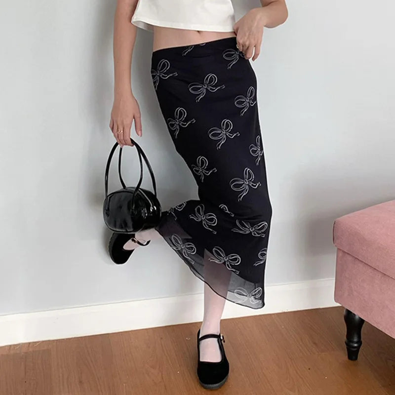maoxiangshop y2k Floral Print Midi Skirts Women High Waisted Velvet Long Skirts Vintage Punk Gothic Grunge Slim Split Bottom Korean