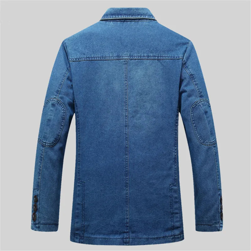 maoxiangshop Mens Denim Blazer Men Fashion Cotton Vintage Suit Outerwear Male Blue Coat Denim Jacket Men Slim Fit Jeans Denim Blazers Top 4Xl