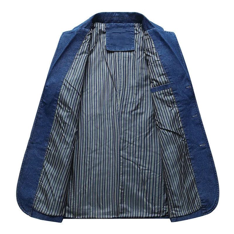 maoxiangshop Mens Denim Blazer Men Fashion Cotton Vintage Suit Outerwear Male Blue Coat Denim Jacket Men Slim Fit Jeans Denim Blazers Top 4Xl