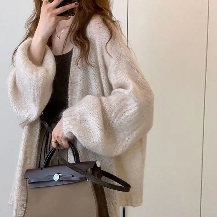 maoxiangshop Autumn Winter Fashion Casual Women's Tees Simple Soft Knitted Sweater Gentle Warm Cardigan Coat Temperament Office-Lady
