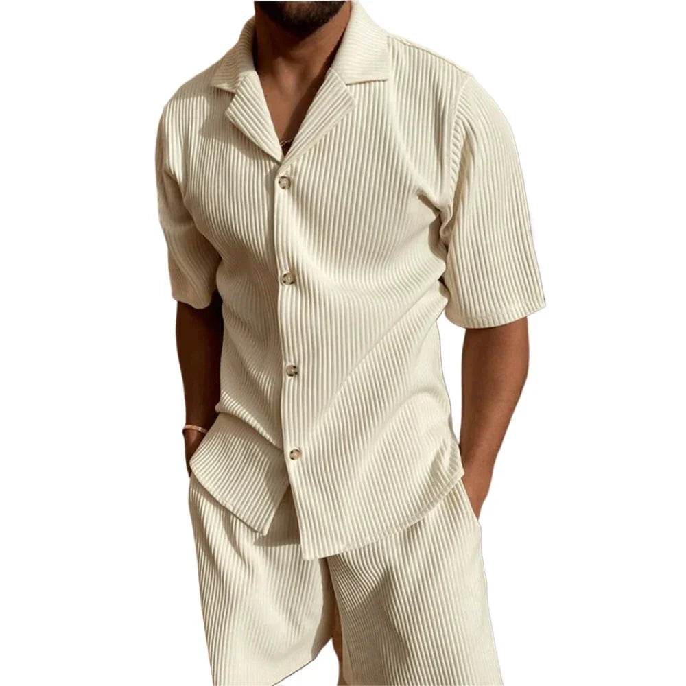 maoxiangshop Summer Mens Solid Color Tracksuit Shorts Sleeve V-neck T Shirt Beach Sweatpants Breathable Mens Shorts Lightweight Sweatwear