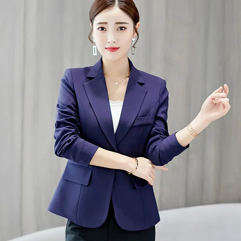 maoxiangshop Black Women Blazer Formal Slim Blazers Lady Office Work Suit Pockets Jackets Coat Female Wine Notched Blazer Jackets Femme
