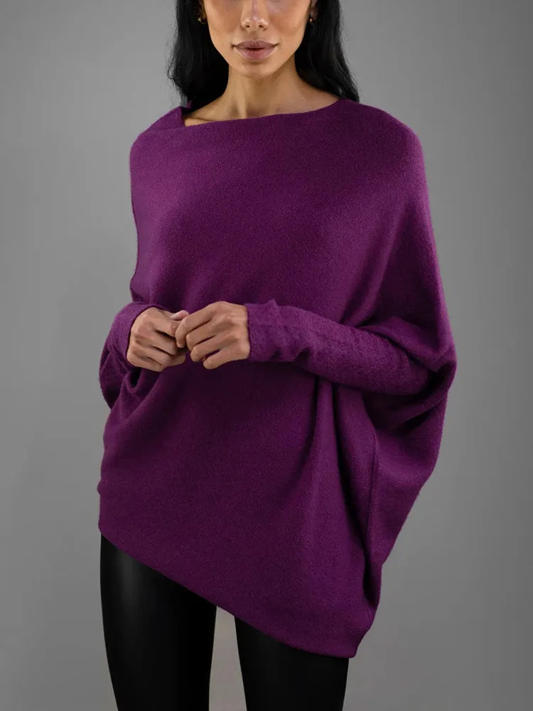 maoxiangshop Autumn And Winter New Women's Ribbed Knit Jumper Set Head Casual Bat Sleeve Round Neck Simple Versatile Knitwear Jumper