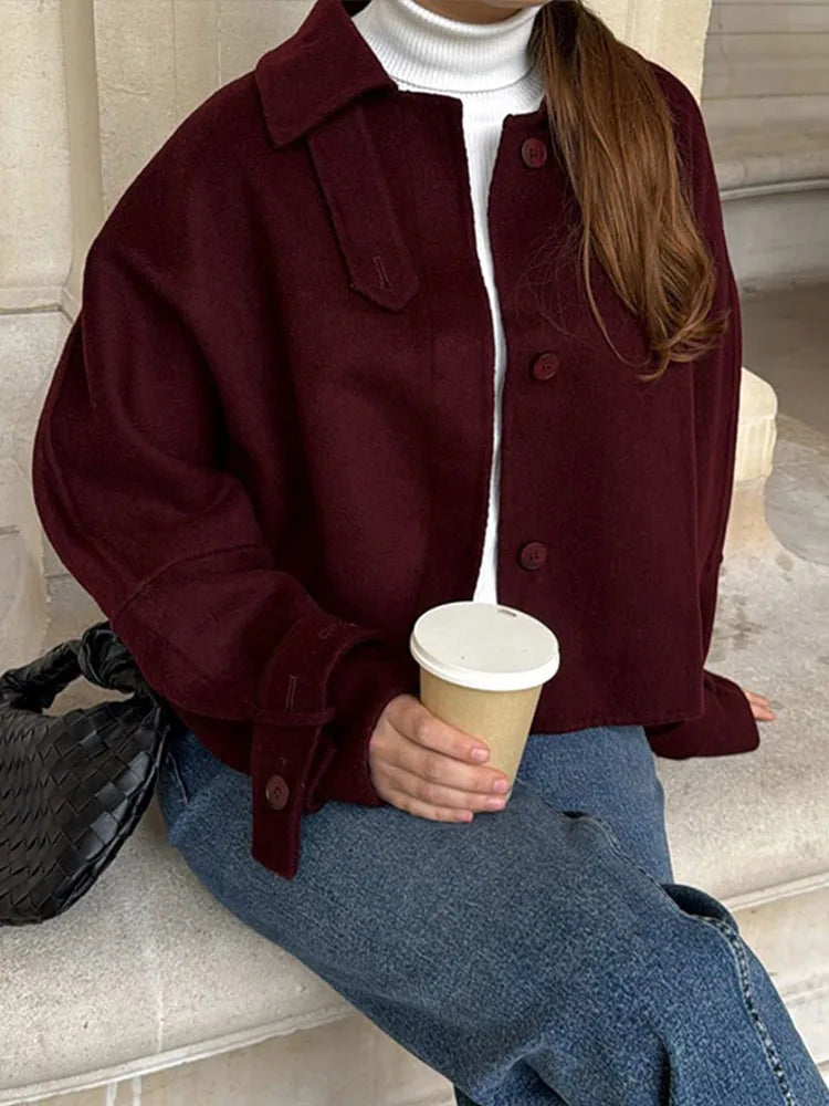 maoxiangshop - Fashion Casual Loose Women's Jacket Turndown Collar Single Breasted Solid Color Jackets New Autumn Simple Retro Women Coat