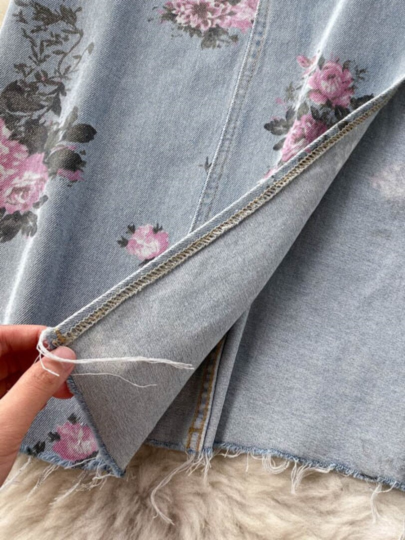 maoxiangshop Flowers Print Jeans Women Vintage High Waist Denim Long Pants Fashion Autumn Casual Wide Leg Full Length Denim Trousers