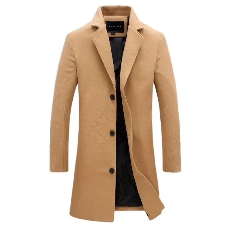 maoxiangshop WINTER OUTFITS MEN Autumn Winter Fashion Men's Woolen Coats Solid Color Single Breasted Lapel Long Coat Jacket Casual Overcoat Plus Size 9 Colors