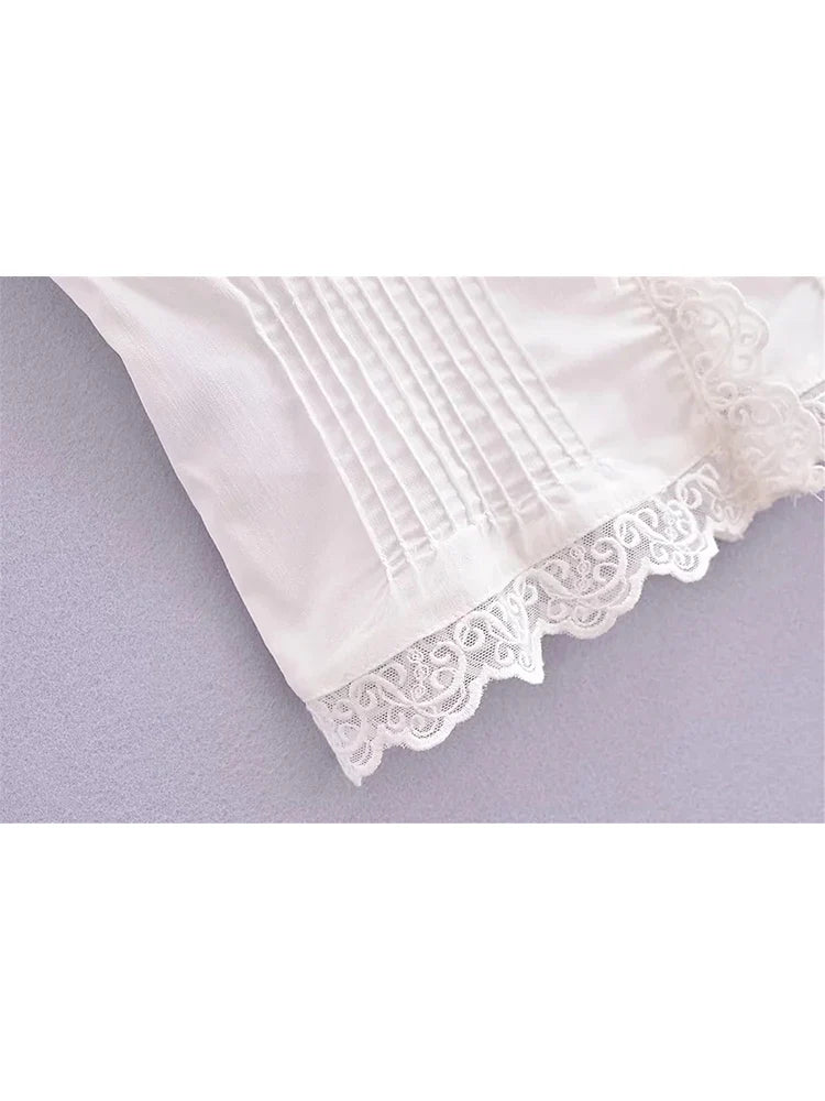 maoxiangshop - 2024 Girls Cute Bow Lace Up Elastic Slim White Vest Ladies Summer Y2k Style Lace Patchwork Ruffles Short Tops