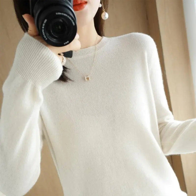 maoxiangshop Women Sweater Spring Autumn Long Sleeve O-neck Pullovers Warm Bottoming Shirts Korean Fashion Sweater Knitwear Soft Jumpers