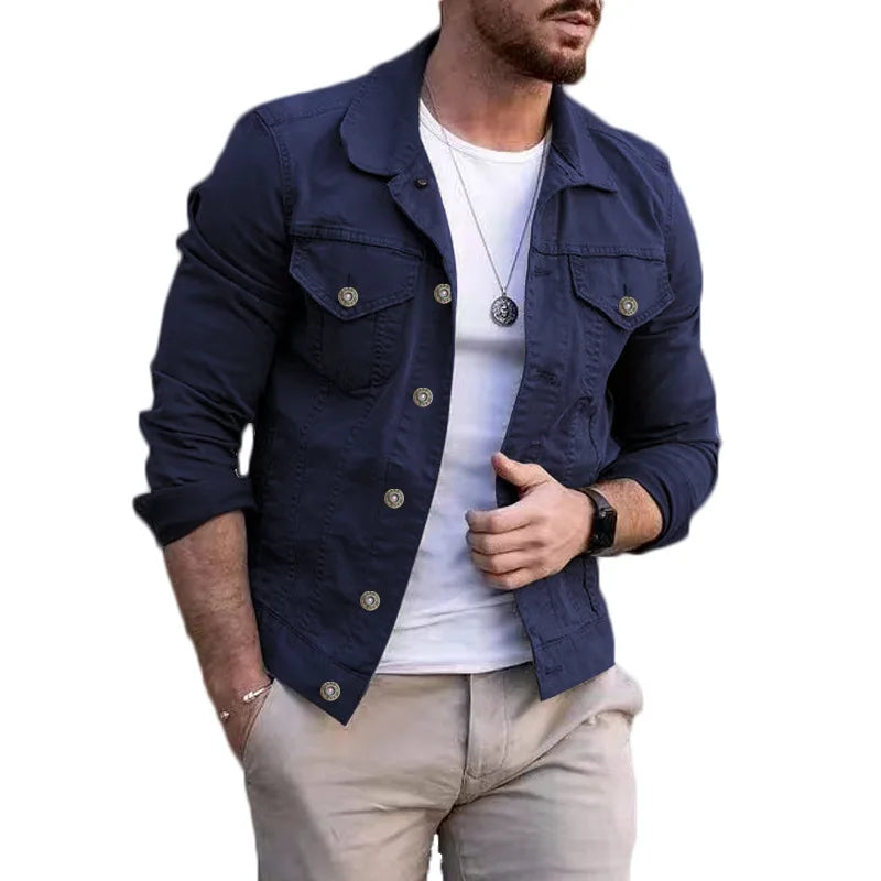 maoxiangshop FALL OUTFITS Men's Jacket New Mens Denim Jacket Slim Fit Fashion Casual Pocket Jacket Coat Men Handsome Spring Autumn Classic Red Coat
