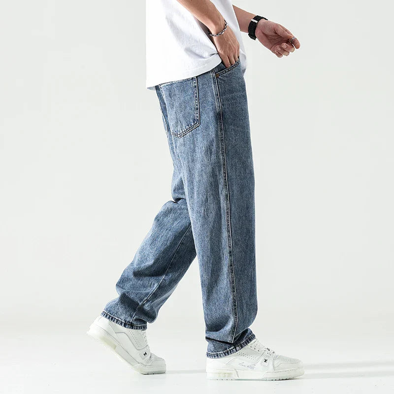 maoxiangshop Baggy Pants Men Wide Leg Jeans Light Blue Straight Cut Loose Fit Men's Clothing Oversize Jeans Men Kpop Jeans Quality New